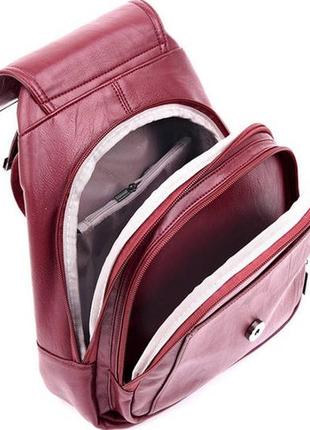 Женский рюкзак-сумка из кенгуру, женская минибана рюкзак на плечо эко кожа бордо5 фото