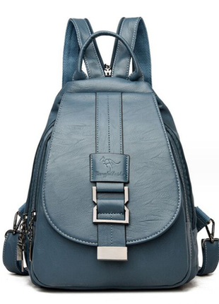 Женский рюкзак-сумка из кенгуру, женская минибана рюкзак на плечо эко кожа голубой2 фото