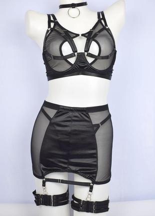 Сексуальный комплект нижнего белья, эротическое нижнее белье красивое женское белье из сетки, р. s (черное)7 фото