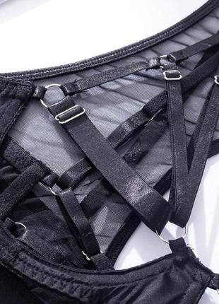Сексуальный комплект нижнего белья, эротическое нижнее белье красивое женское белье из сетки, р. s (черное)9 фото
