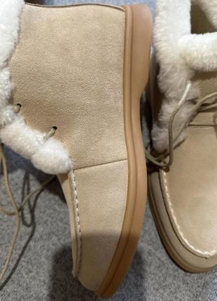 Лоферы ботинки зима беж замшевые замш мех на завязках шнурки бежевые натуральные3 фото