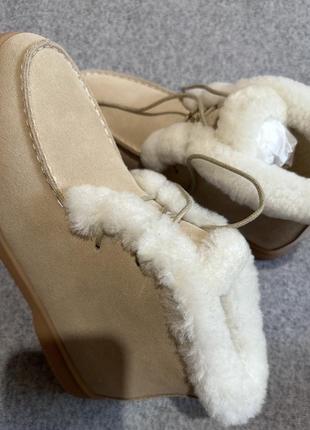 Лоферы ботинки зима беж замшевые замш мех на завязках шнурки бежевые натуральные4 фото