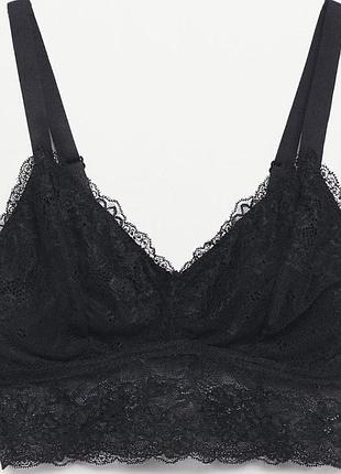 Mango размер xl, xxl кружевное мягкое бюстье бралетте черного цвета манго оригинал