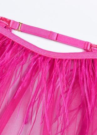 Сексуальный комплект нижнего белья, эротическое нижнее белье. красивое женское белье с перьями, р. s (розовое)10 фото