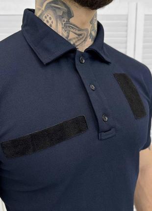 Поло футболка с липучками патч  для шеврона темно синяя