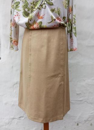 Комфортна елегантна вовняна спідниця бежева міді а силуету,офісна,кемел.