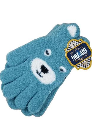 Перчатки детские мишка 4-7 лет осень цвет бирюзовый