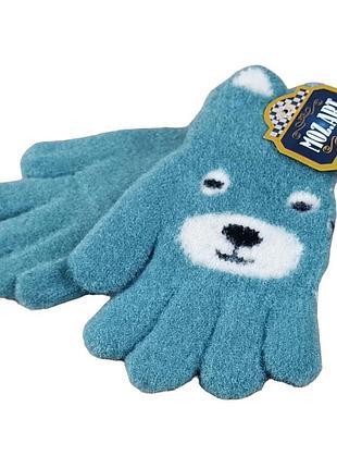 Перчатки детские мишка 4-7 лет осень цвет бирюзовый