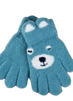 Перчатки детские мишка 4-7 лет осень цвет бирюзовый