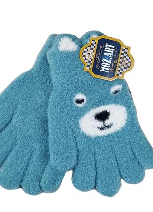 Перчатки детские мишка 4-7 лет осень цвет бирюзовый