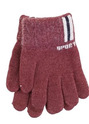 Детские перчатки шерстяные с начесом sport полоса 3-5 года осень-зима кирпичный8 фото