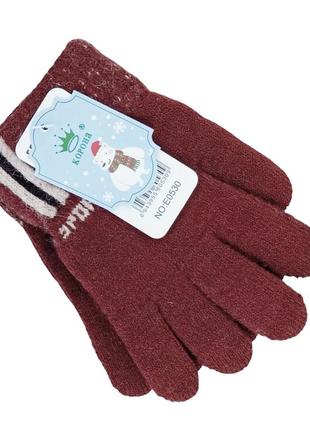 Детские перчатки шерстяные с начесом sport полоса 3-5 года осень-зима кирпичный7 фото