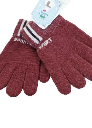Детские перчатки шерстяные с начесом sport полоса 3-5 года осень-зима кирпичный5 фото