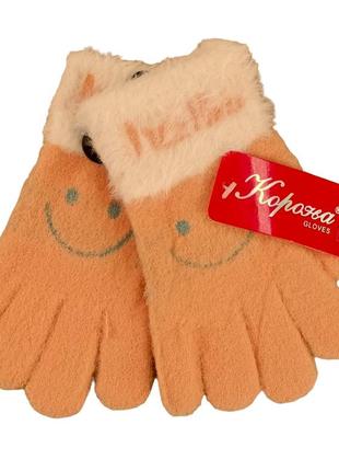 Дитячі рукавички альпака hello smile 3-5 роки осінь-зима абрикосовий6 фото