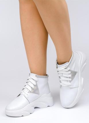 Белые высокие кроссовки натуральная кожа2 фото