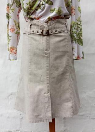 Красивая песочная котоновая юбка миди годе с поясом в елочку volce of europe,сафари.
