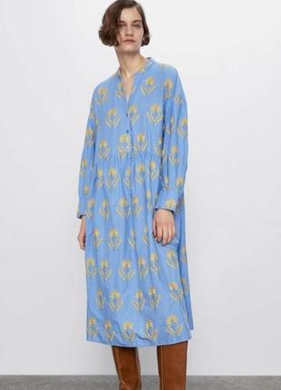 Платье от zara актуальное стильное, натуральное, вышивка пшеничка1 фото