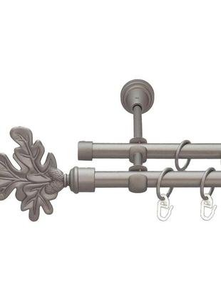Карниз для штор orvit лист дуба металевий дворядний гладка труба кільце металеве сатин 16\16 мм 300 см