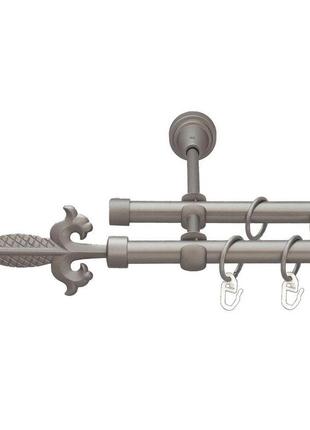 Карниз для штор orvit генуя металевий дворядний гладка труба кільце металеве сатин 16\16 мм 240 см