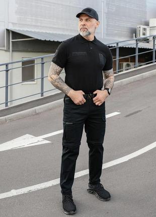 Чоловічий тактичний костюм футболка поло + штани-шорти трансформери чорний на літо армійський (bon)