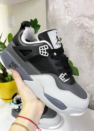 Зимние кроссовки nike air jordan retro 4🤟 цвет белый с черным и серым