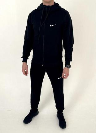 Чоловічий спортивний костюм nike чорний із капюшоном на блискавці весняний осінній  ⁇  комплект найк худі та штани (bon)