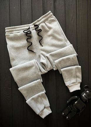 Чоловічі зимові спортивні штани чорні базові однотонні брюки на флісі (bon)4 фото
