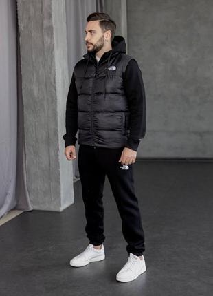 Мужской зимний спортивный костюм the north face + жилетка черный комплект зе норд фейс на зиму (bon)