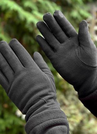 Мужские зимние перчатки черные до -20*с с мехом сенсорные (bon)7 фото