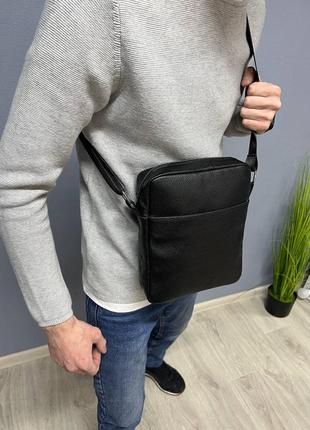 Модна чоловіча сумка-планшетка шкіряна чорна, сумка-планшет із натуральної шкіри барсетка3 фото