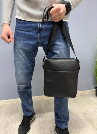 Модна чоловіча сумка-планшетка шкіряна чорна, сумка-планшет із натуральної шкіри барсетка5 фото