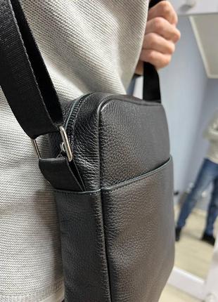 Модна чоловіча сумка-планшетка шкіряна чорна, сумка-планшет із натуральної шкіри барсетка4 фото
