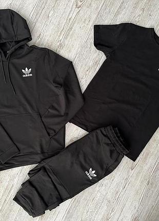 Мужской спортивный костюм adidas coleccionista 3в1 хаки с черным | комплект адидас худи + штаны + футболка (bon)6 фото