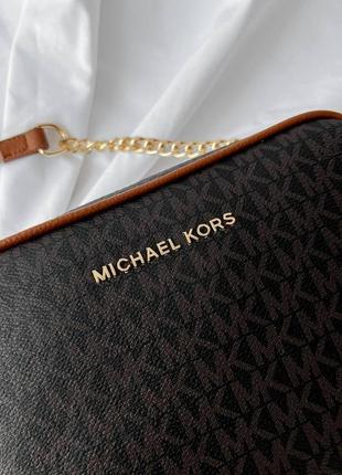 Женская сумка кросс-боди michael kors jet set коричневая кожаная (bon)8 фото