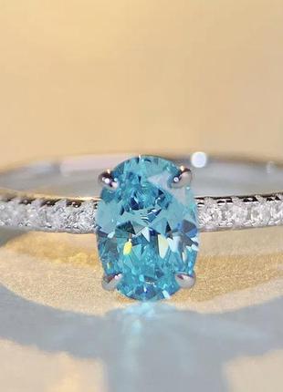 Серебряная s925 кольца с голубым овальным камнем 16 р., кольцо с голубыми камнями 100 граней7 фото