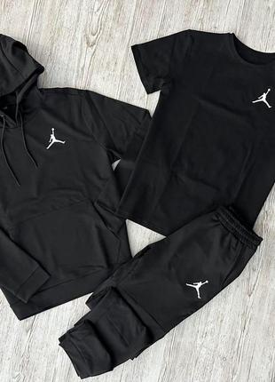 Чоловічий спортивний костюм jordan 3в1 хакі з чорним  ⁇  комплект джордан худі + штани + футболка (bon)5 фото