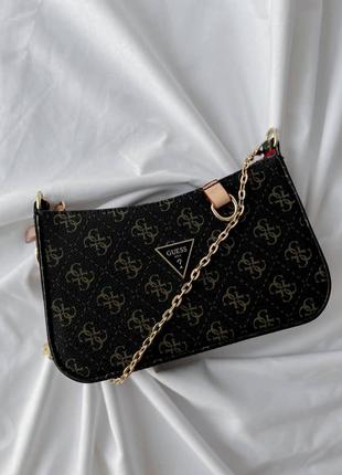 Женская сумка клатч guess коричневая кожаная с цепочкой (bon)