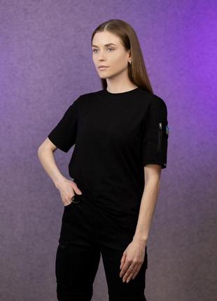 Женская футболка тактическая черная с шевронами тенниска летняя военная армейская (bon)