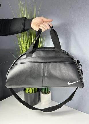Спортивная сумка кожаная nike мужская женская через плечо черная | дорожная сумка найк небольшая (bon)