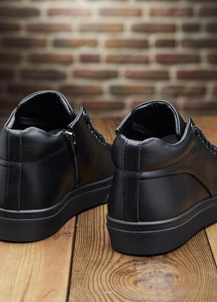 Стильні чорні зимові чоловічі напівчеревики,черевики шкіряні,натуральна шкіра і...