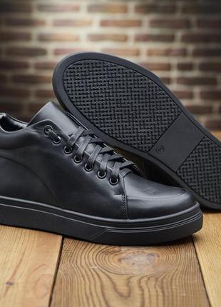 Стильні чорні зимові чоловічі напівчеревики,черевики шкіряні,натуральна шкіра і...