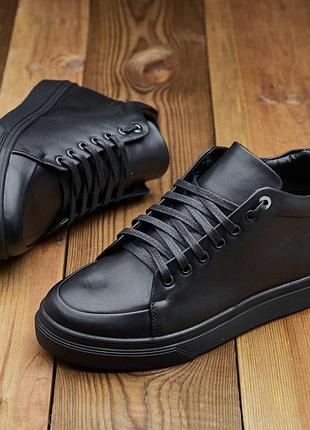 Стильні чорні зимові чоловічі напівчеревики,черевики шкіряні,натуральна шкіра і...