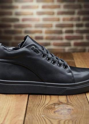 Стильні чорні зимові чоловічі напівчеревики,черевики шкіряні,натуральна шкіра і...