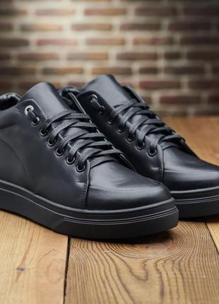 Стильні чорні зимові чоловічі напівчеревики,черевики шкіряні,натуральна шкіра і...