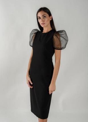 Платье футляр черное с рукавами-фонариками zara s m
