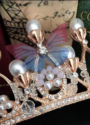 Диадема принцессы эльзы с жемчужинами и бабочками4 фото