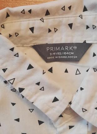 Стильная белая летняя рубашка с коротким рукавом,primark,3-4 года,1043 фото