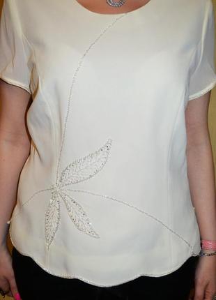 Нарядная кофта блуза с вышивкой бисером цветок7 фото