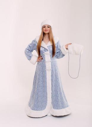 Костюм снегурочки боярский белый с голубыми вензелями, 42-48 рр