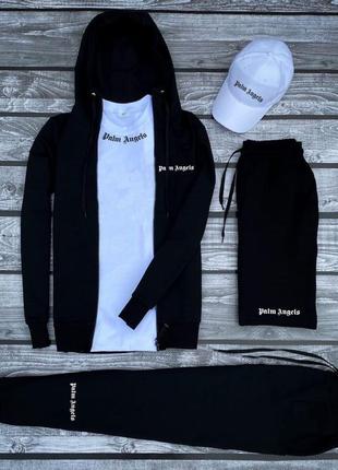 Спортивный комплект утепленный черный 5в1 штаны + кофта + футболка+кепка+шорты